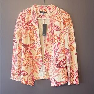 NWT Lulu’s Linen Leaf-Print Open Blazer Jacket - Pink & Orange - Size M